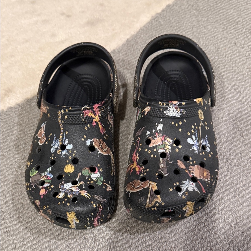Kids Harry Potter Black Crocs with Colorful Print